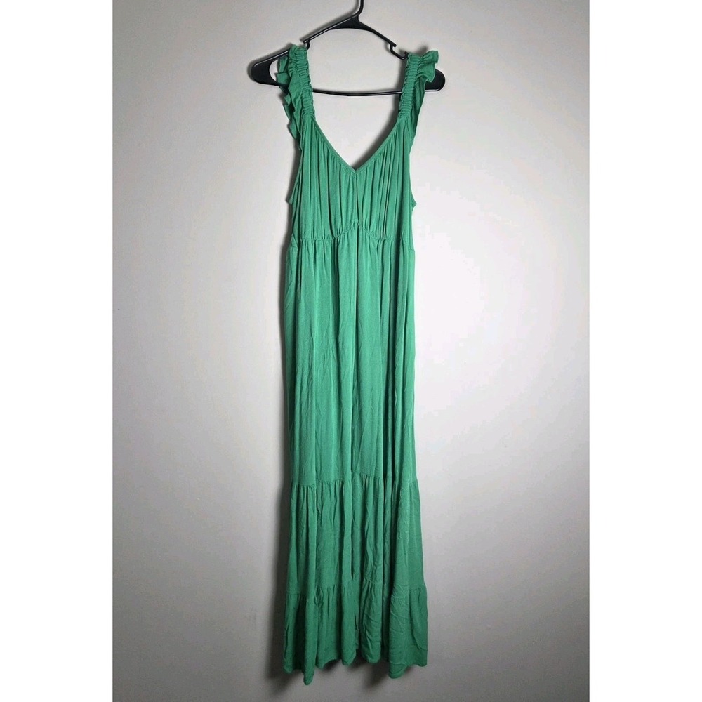 Torrid 1 1X Green Ruffle Strap Smocked Tiered Maxi Dress With Pockets Stretch